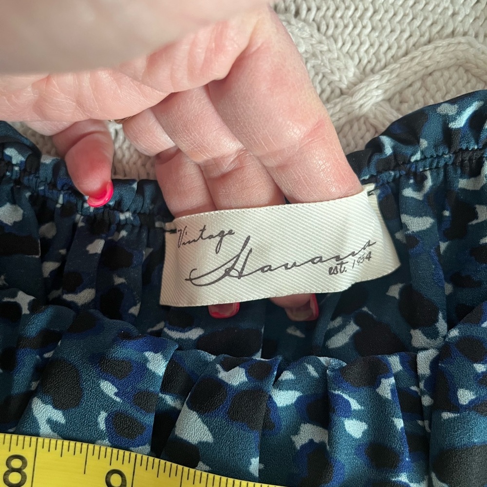 Vintage Havana Blue Patterned Women's Long Sleeve Flowy Blouse Size Medium - Picture 16 of 16